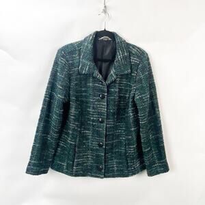 Christopher & Banks XL Womens Green Blue Print Tweed Wool Blend Jacket